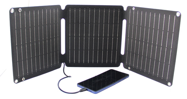 Trag- und faltbares Solar-Ladegerät, 21 Watt mit 2 x USB-Ausgang A und Type-C Große Solarzellen für extra schnelles Laden - lädt jedes Gerät in nur wenigen Stunden wieder auf.